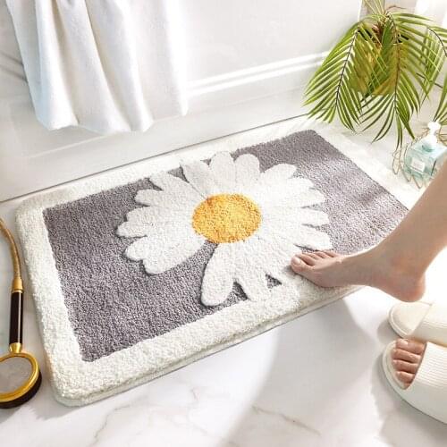 Bathroom Door Entrance Mat Daisy Bath Rug Bathroom Non-Slip Mat Toilet Door Mat Entrance Door Absorbent Mat