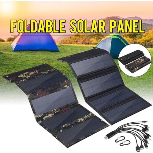 Foldable Solar Panel Charger 50W 5V USB 10 in1 USB Cable Waterproof Sun Power Solar Cells for Phone Backpack Camping Hiking