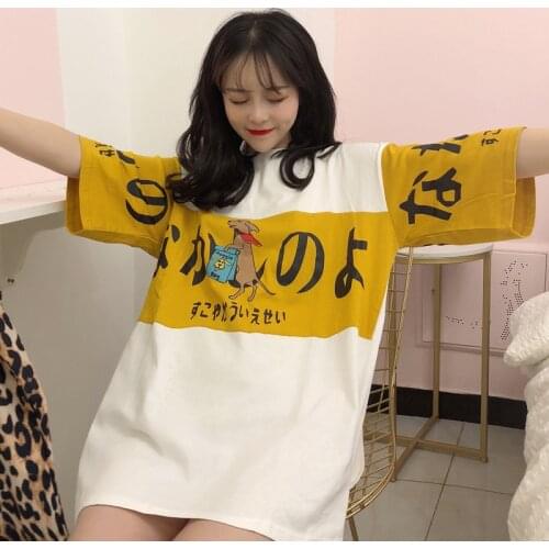 Yellow And White Plus T-Shirt Character Fashion 2020 Summer Women Tops Free Shipping short sleeve harajuku Simple Style DZA126