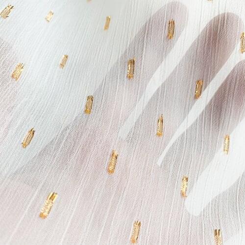 Gold silk cut flower chiffon smooth crepe fabric for dresses, by the meter