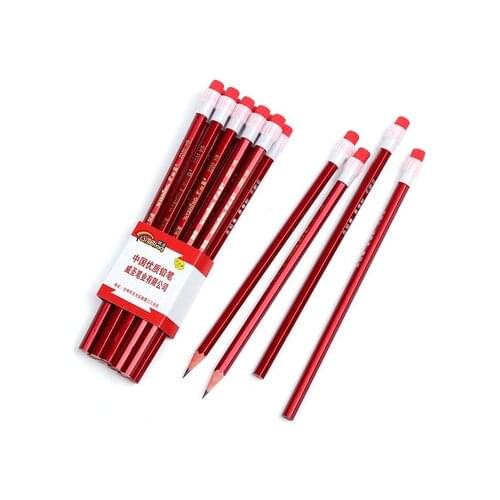 Student stationery big red wooden HB pencil with rubber head lead-free poison pencil