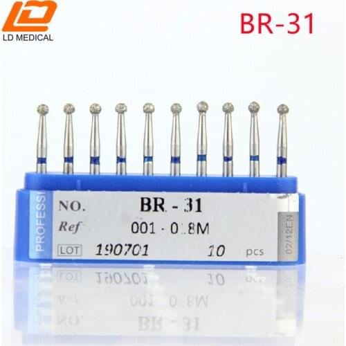 100pcs BR-31 Diamond Burs High Quality Drill стоматология Dental Ball Round Type Burs dental tools FG 1.6M for Teeth Whitening