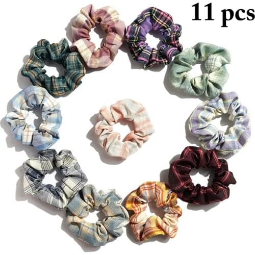 11pcs Women Plaid Hair Scrunchies Hair bands Elastic Hair Rope Fashion Hair Tie Ponytail Holders Hair Accessories