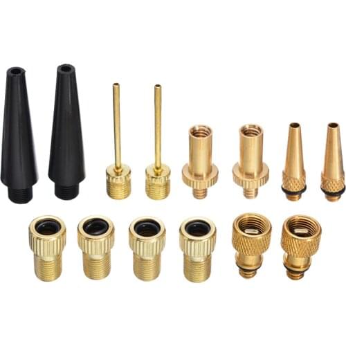 14pcs Brass + Plastic Air Nozzles Pump Tire Inflator Parts Valve Adapters Copper Spare Tools for MTB Bike Bicycle Accessories