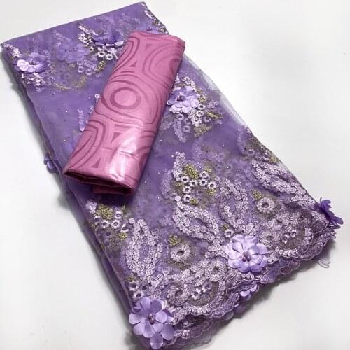 2.5+2.5 Yards African Lace Fabric 2021 High Quality Embroidered 3d Nigerian Lace Fabric Bazin Riche Fabric New for Wedding Dress