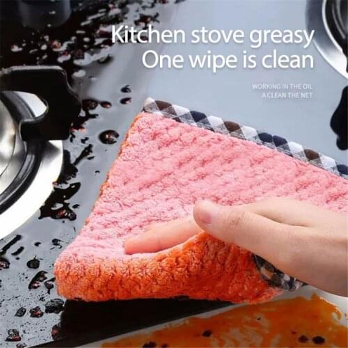 5Pcs Home Kitchen Dish Towel Daily Use Tableware Cleaning Cloth Non-stick Oil Easy Clean Dishcloth Thickened Absorbent Scrub Pad