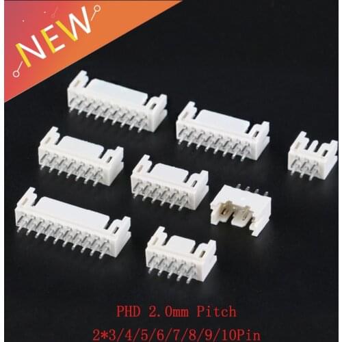 50Pcs PHD2.0 Double Row Straight Pin Male Header PHD 2.0mm Pitch 2x3P 2x4P 2x5P 2x6P 2x7P