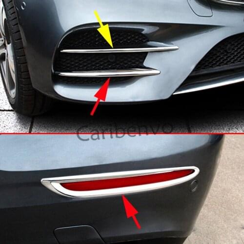 Front Fog Grille + Rear Fog Light Bumper Reflector 6Pc/Set Cover Strips For Mercedes-Benz E-Class Sport W213 2017 E200 E300 E400