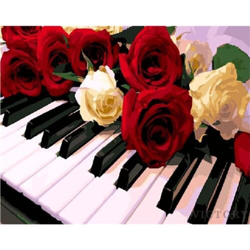 Diamond Painting Piano Rose Flowers Handicraft Full Square/round Diamond Embroidery Mosaic Room Decor for Home Wall Art Gift