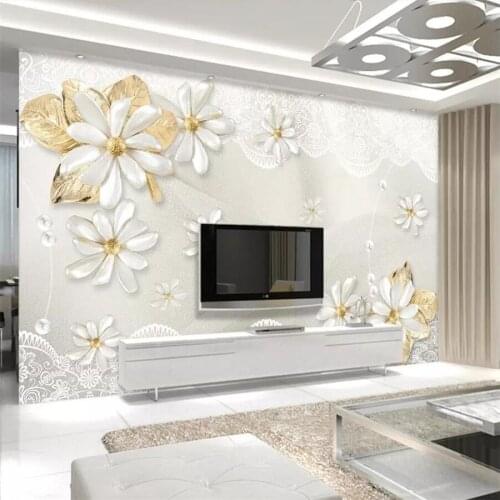 Beibehang Custom wallpaper 3d Modern Simple Luxury European jewelry Lace flower TV backdrop Wallpaper Bedroom 8d Papel de parede