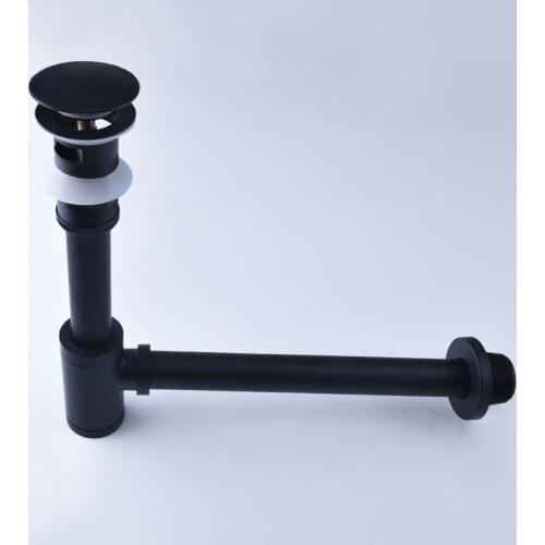 Black Bottle Trap Round Siphon Brass P-TRAP Bathroom Vanity Basin Pipe Waste Brass Pop Up Drain with Over Flow QP1001