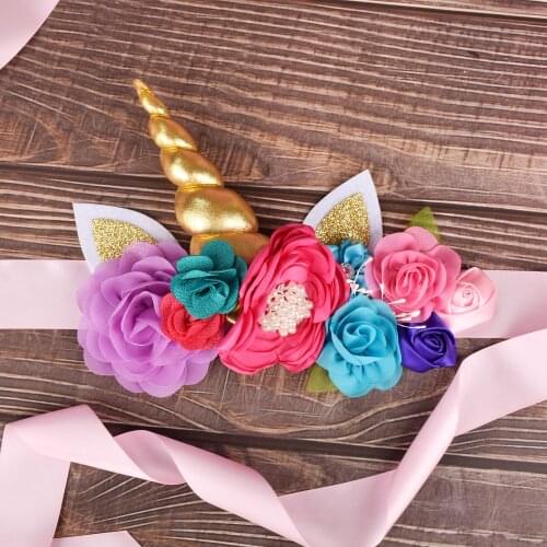 Unicorn Maternity Sash Fancy Flower Sash Pregnancy Belly Belt Photo Props Gift Baby Shower Party Sash Flower Girl Belt