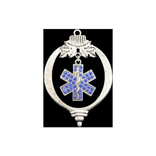 FTH Emergency Medical Technician EMT or Paramedic Blue Star of Life Pendant inside of Bulb Christmas Ornament