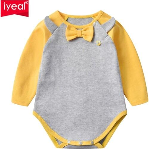 IYEAL Infant Newborn Baby Boy Girls Tie Bodysuit Spring Cotton Long Sleeves Baby Boy Jumpsuits Cotton Baby Girl Clothes Outfits