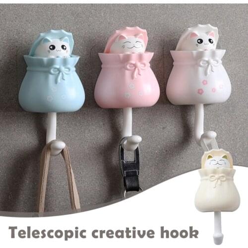 Adhesive Key Hook Dynamic Cartoon Figure Towel Wall Hook Punch-free Cute Cat Hanging Storage Decoration Крючки Настенные Ganchos