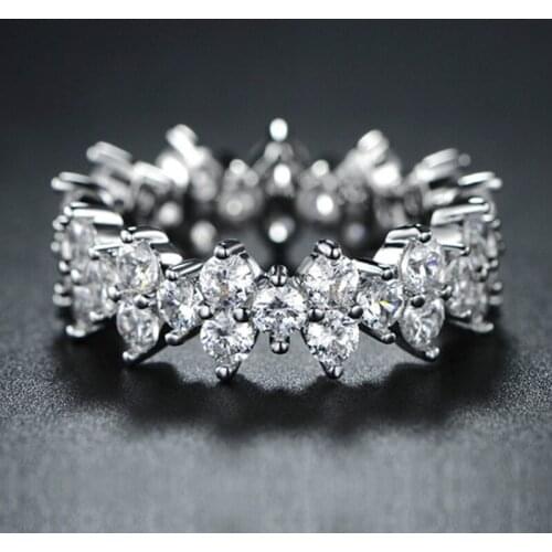 Hot Sale Circle Full White Zircon Olive Flower Pure Engagement Rings for Women Jewellery Accessories Size 6-10