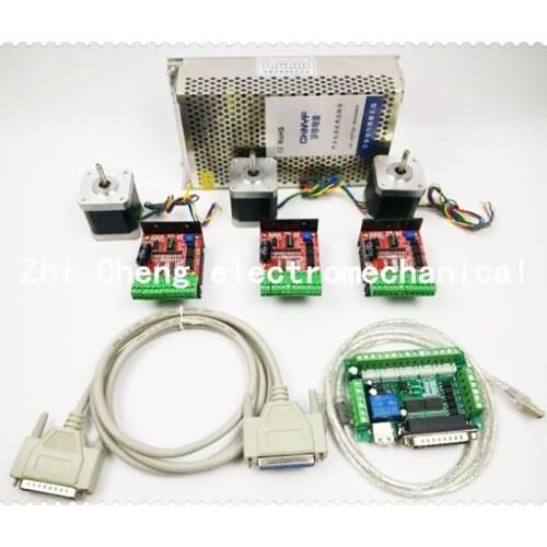 CNC Router Kit 3 Axis, 3pcs TB6600 4.0A stepper motor driver +3pcs 42HS48 0.44NM motor+ 5 axis interface board+ power supply