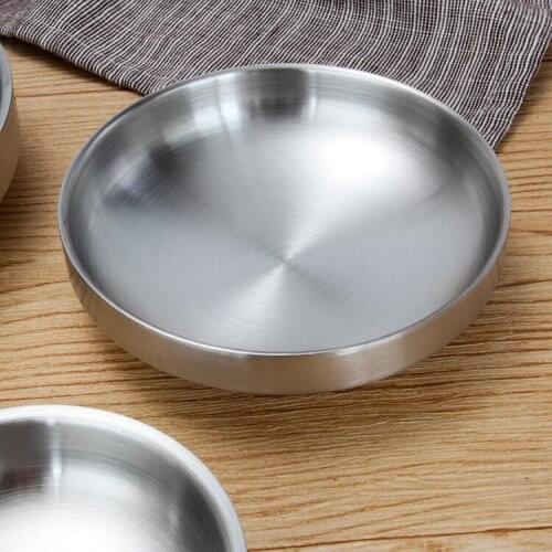 Korean double stainless steel pickled cabbage dishes pickles saucers thick small bowls vegetables cold plates 2pcs