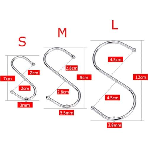 5pcs Stainless Steel Hook Metal S Shaped Hooks Multifunction Storage Hooks Bathroom Kitchen Coat Hooks 7/9/12CM