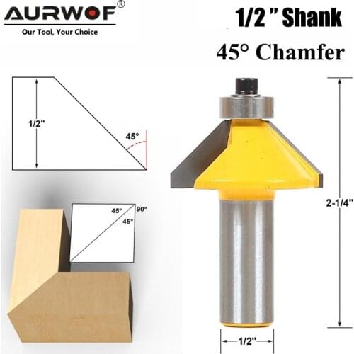 LAVIE 1pc 12mm 1/2 Shank 12.7MM 45 Degree Chamfer Bevel Edging Router Bit for Wood Milling Cutter Woodworking Tools MC03152
