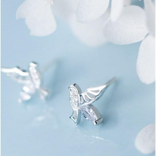MloveAcc 100% 925 Solid Real Sterling Silver Flying Bird with CZ Stud Earring for Women Girl Fine Silver Jewelry