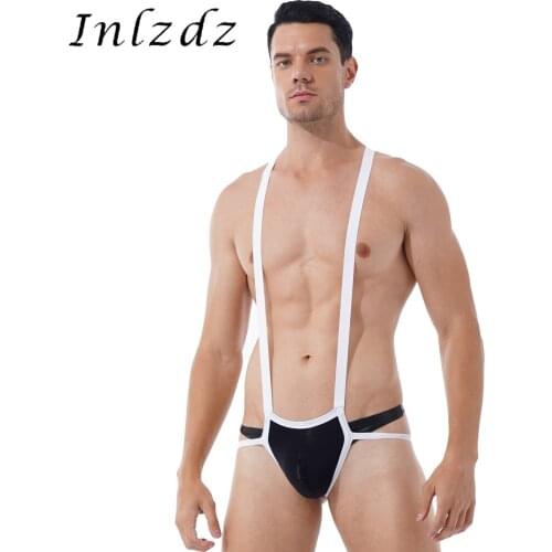 Mens Lingerie Sexy Bodysuit Underwear Bulge Pouch Jockstrap Wrestling Singlet Hollow Out Fishnet Patchwork Back Leotard Costume