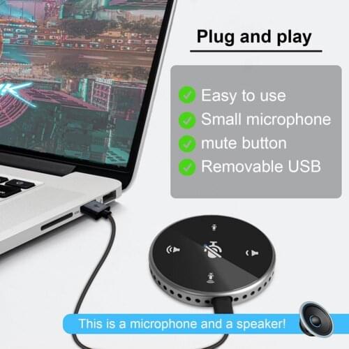 Desktop USB Conference Speakerphone Microphone Built-in Speaker 360° Omnidirectional PC Computer Condenser Mic for PC Laptop