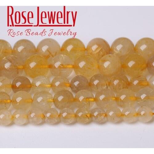 Natural Gold Rutilated Quartz Beads Round Loose Stone Beads For Jewelry Making DIY Bracelet Necklace Accessories 4 6 8 10 12 mm