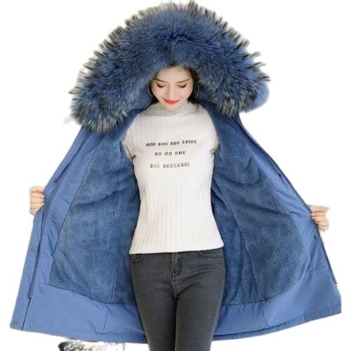 New Ladies Cotton Jacket Plus Velvet Thickening Large Fur Collar Womens Windbreakers Mid Long Overcoat Winter Womens Coat