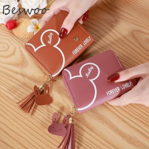 New Korean Womens Purses Tassel Simple Short Card Holder Fashion Zipper Wallets for Women Cute Cartoon Money Coin Purses Clutch