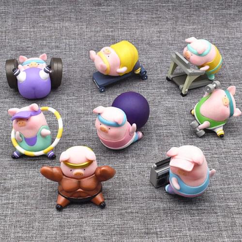 NEW Cute Animal Lucky Fitness Pig Creative Surprise Blind Box Girls Toys Figure Doll Kids Car Decor Xmas Birthday Gift Ornaments
