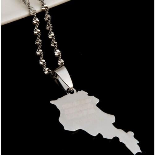Stainless Steel Silver Color Armenia Map Pendant Necklace Armenians Map Charm Jewelry