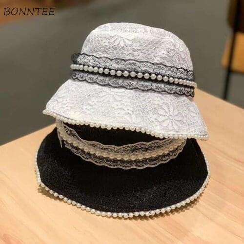 Bucket Hats Women Lace Spliced Elegant Vintage Retro Lady Caps French Style Chic Party All-match Mujer Streetwear Fashion Female