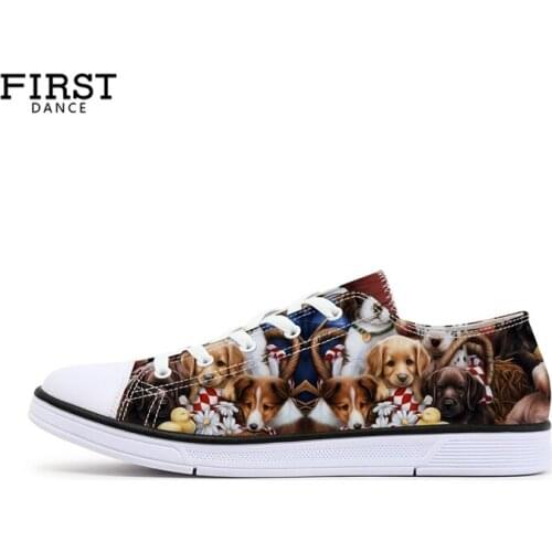 2019 New Style Cute Dogs Print Canvas Shoes for Man Women Animal Print Fashion Sneakers for Teens Boys Girls Low Top Flats