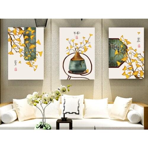 Gingko Gold Leaf Prints And Posters Wall Art Paintings Canvas Paintings Traditional Chinese Wall Room Decor Living Room Pictures