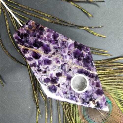 Natural dream amethyst crystal pipe gemstone rhombus quartz pipe with Metal screens 3.8-4.3inchs