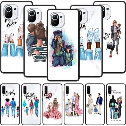 Baby Mother Brown Little Girl Family For Xiaomi Mi 11 9T Case Shockproof Back Cover For Xiaomi Note 10 10T Pro Lite 5G Fundas