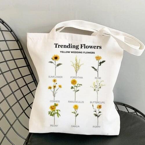 Trending Yellow Flowers Ladies Shopper Bags Handbag Flower Aesthetic Graphic Canvas Shopping Bags Totes Large Capacity
