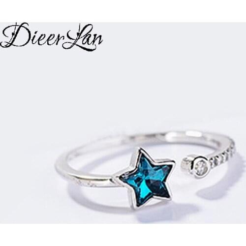 Punk Vintage Blue Crystal Star Ring For Women Men Adjustable Size Geometric Rings Exquisite Creative Jewelry Wholesale 2021