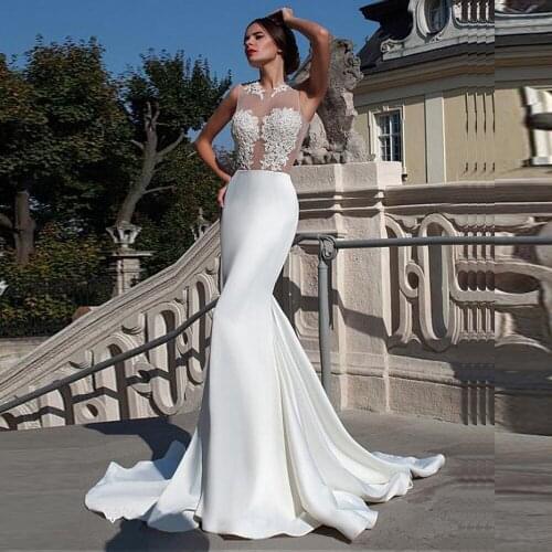 Vintage Cap Sleeves lace Appliques White Mermaid Wedding Dress Boho See Through Tulle Matte Satin Custom Made Bridal Gown WD439