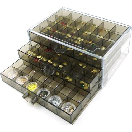 Jewelry Drawer Box 72 slots 3 layers case plastic acrylic storage organizer containers DIY tool for nail beads accessory crafts