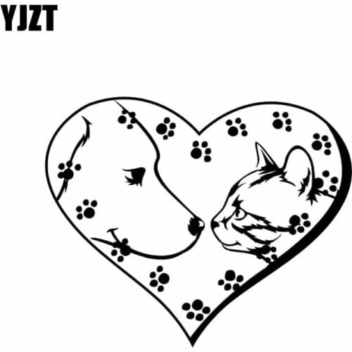 YJZT 15.1CM*12.4CM Heart Paw Prints Cat Dog Vinyl Decal Decoration Car Animal Sticker Black/Silver C2-3308