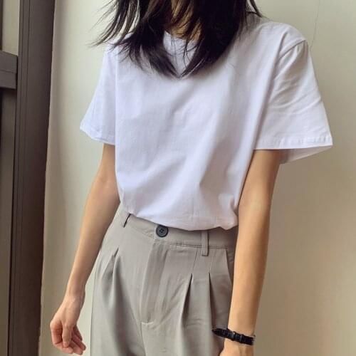 Womens T-shirt Oversized T Shirt Cotton Solid Summer Short Sleeve T-shirt Office Lady Tops Fashion Simple Round Neck Tshirts