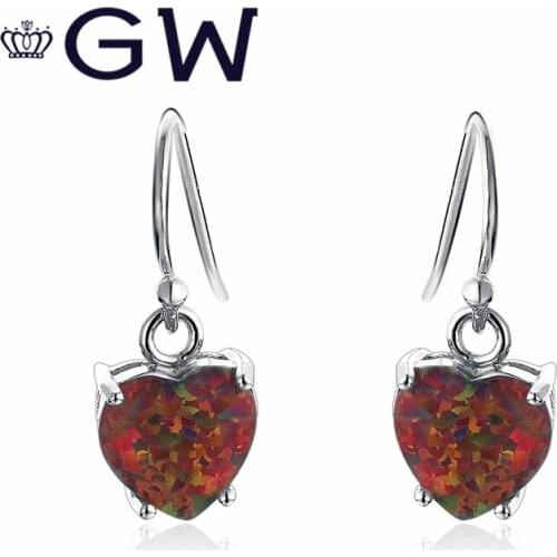 2019 Fashion Deep Orange Opal Stone 925 Sterling silver Heart Sharp Dangle Trendy Earrings for Women Best Christmas Gift FE390