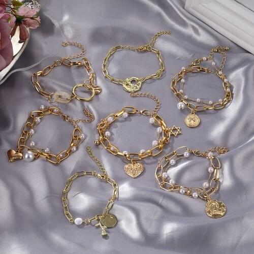 IFMIA Fashion Vintage Pearl Bracelet For Women Korean Female Pearl Thick Chain Bangle Bracelet Charm Jewelry Party Gifts Bridal