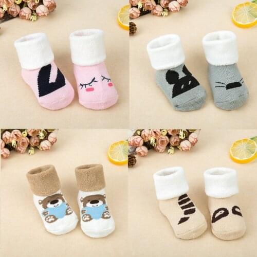 Winter Cartoon Thick Baby Asymmetric Terry Socks Warm Newborn Cotton Boy Girl Cute Toddler Socks Non-slip Floor Socks 0-2 years
