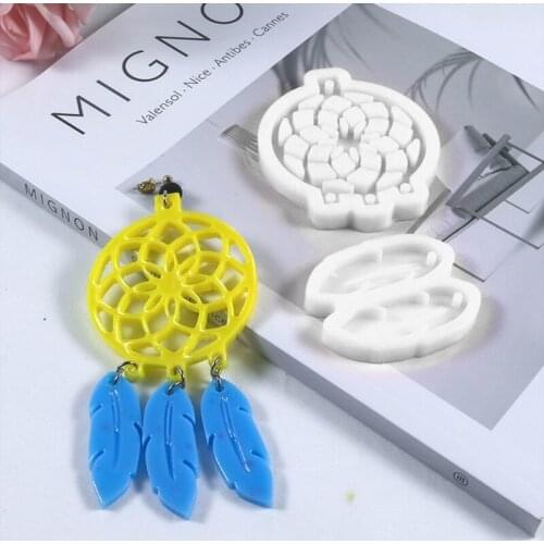 1 Set Dream Catcher Feather Pendant Epoxy Resin Mold Earrings Necklace Keychain Casting Silicone Mould DIY Crafts Mold