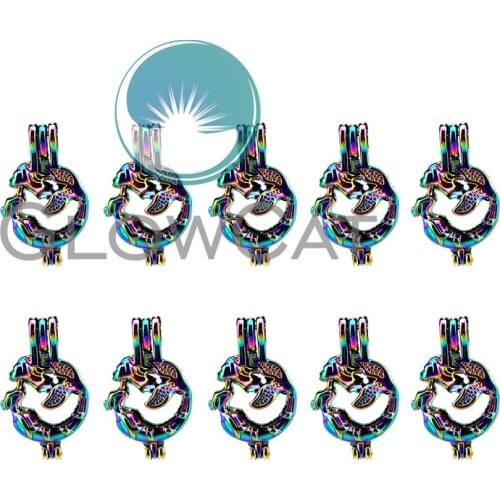 10x C666 Rainbow Colors Mermaid Girl Beads Cage Jewelry Making Perfume Essential Oil Diffuser Pearl Cage Locket Pendant