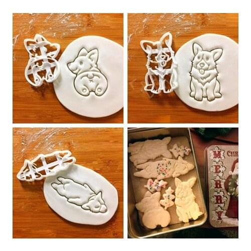 3 Type 3Pcs/set Cute Corgi Dog Shaped Cookie Cutters Mold Kitchenware Bakeware DIY Tool