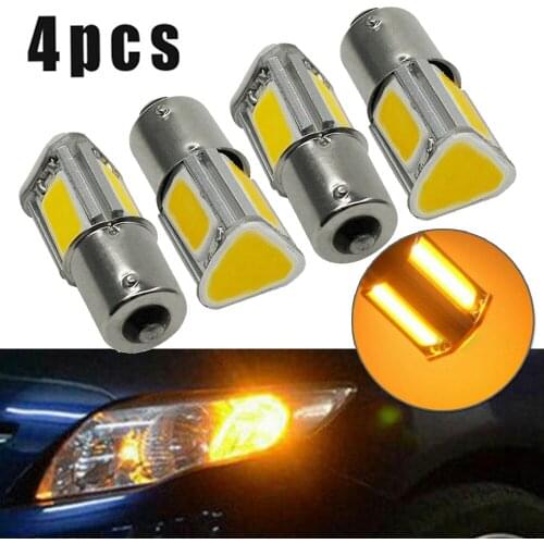 12V DC 3500K 4pcs Car Amber 1156 G18 BA15s 4 COB LED Turn Signal Light Bulb Lamp 12V DC Turn Signal Lights